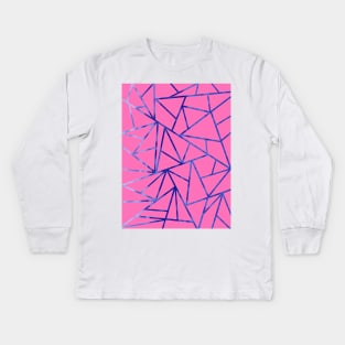 PINK And Blue Geometric Art. Kids Long Sleeve T-Shirt